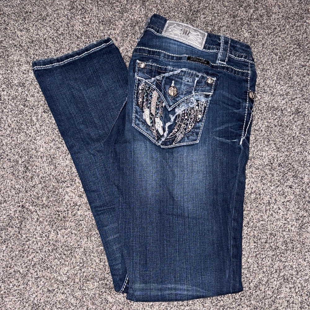 Miss Me Dark Blue Bootcut Jeans with Embellished Pockets
